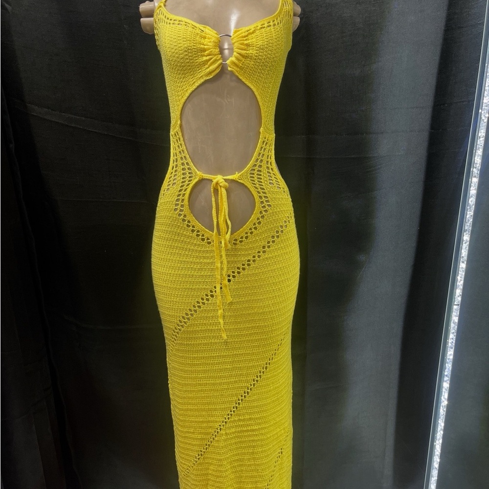 Yellow Ribbed Sleeveless Halter Bodycon Dress